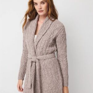 White House Black Market Taupe Belted Cable-Knit Shawl Collar Cardigan
